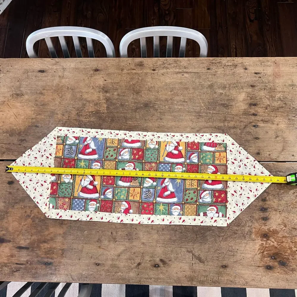 Vintage Handmade Christmas Santa Table Runner 40.5 in